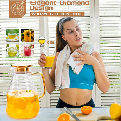 Borosilikatglas Karaffe 2.2L Glaskanne mit Deckel Wasserkaraffe