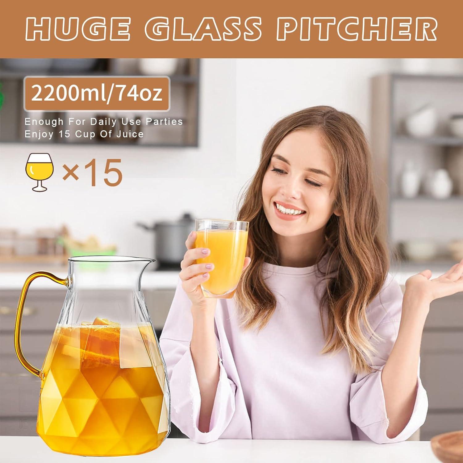 Wasserkaraffe 2.2 Liter Glaskaraffe mit Deckel und Griff