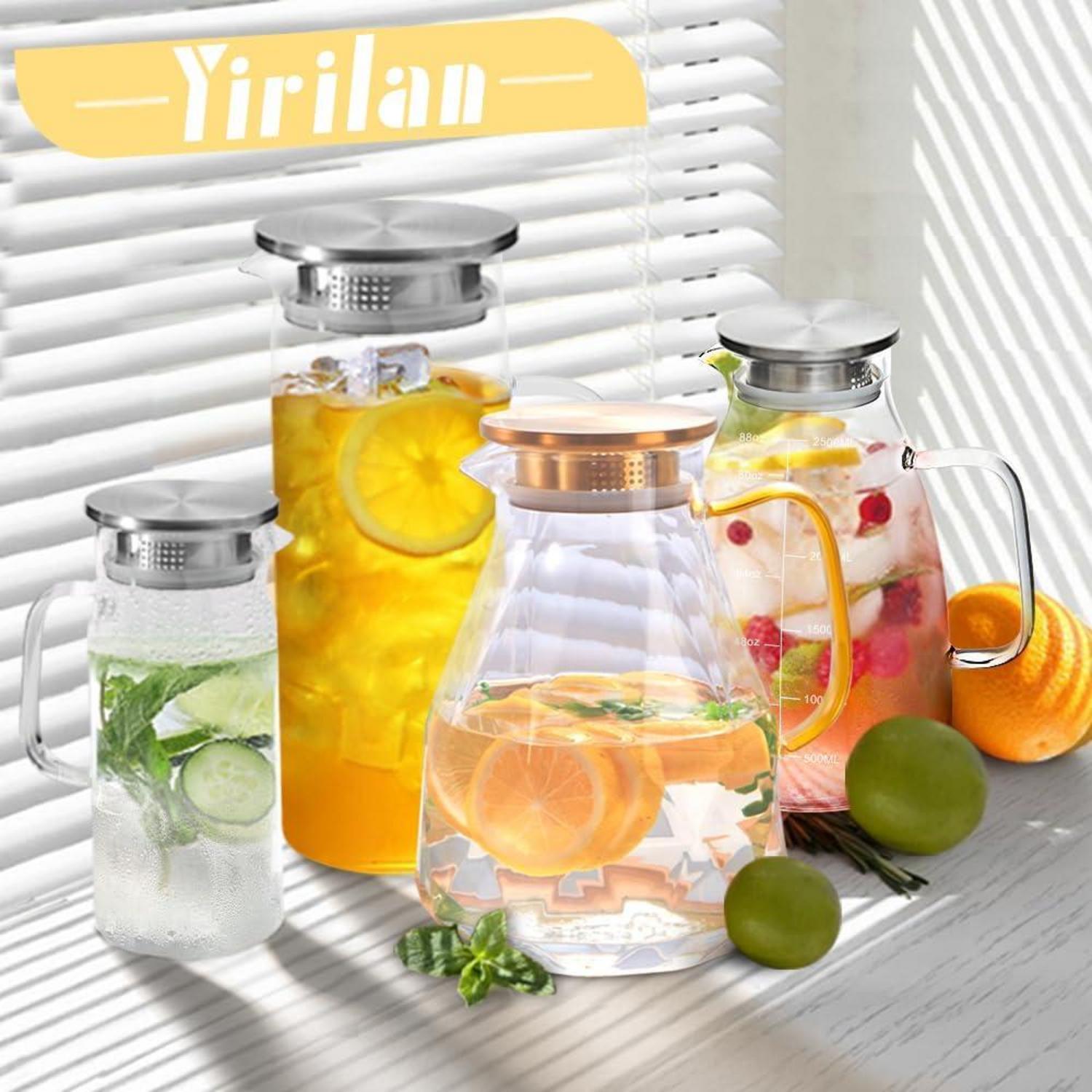 Yirilan 2.2 Liter Glaskaraffe mit Deckel - Wasserkrug aus Glas