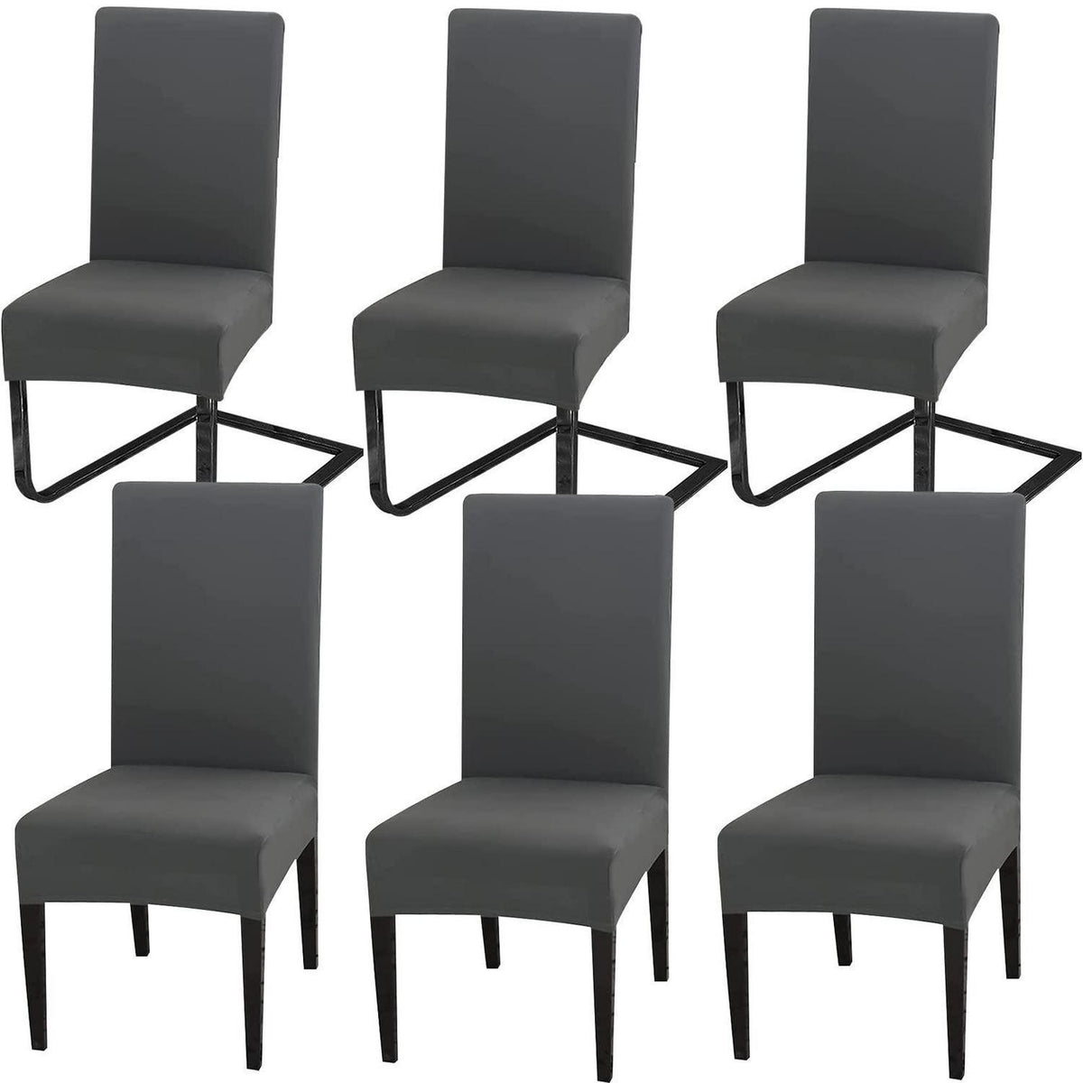 6x Stuhlhussen Stretch Dunkelgrau – Universal Passform