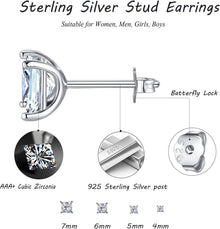 925 Silber Zirkonia Ohrstecker Set 4/5/6/7mm Damen Herren
