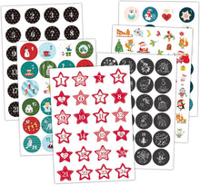Adventskalender Aufkleber mit Zahlen, 24 Etiketten 4cm