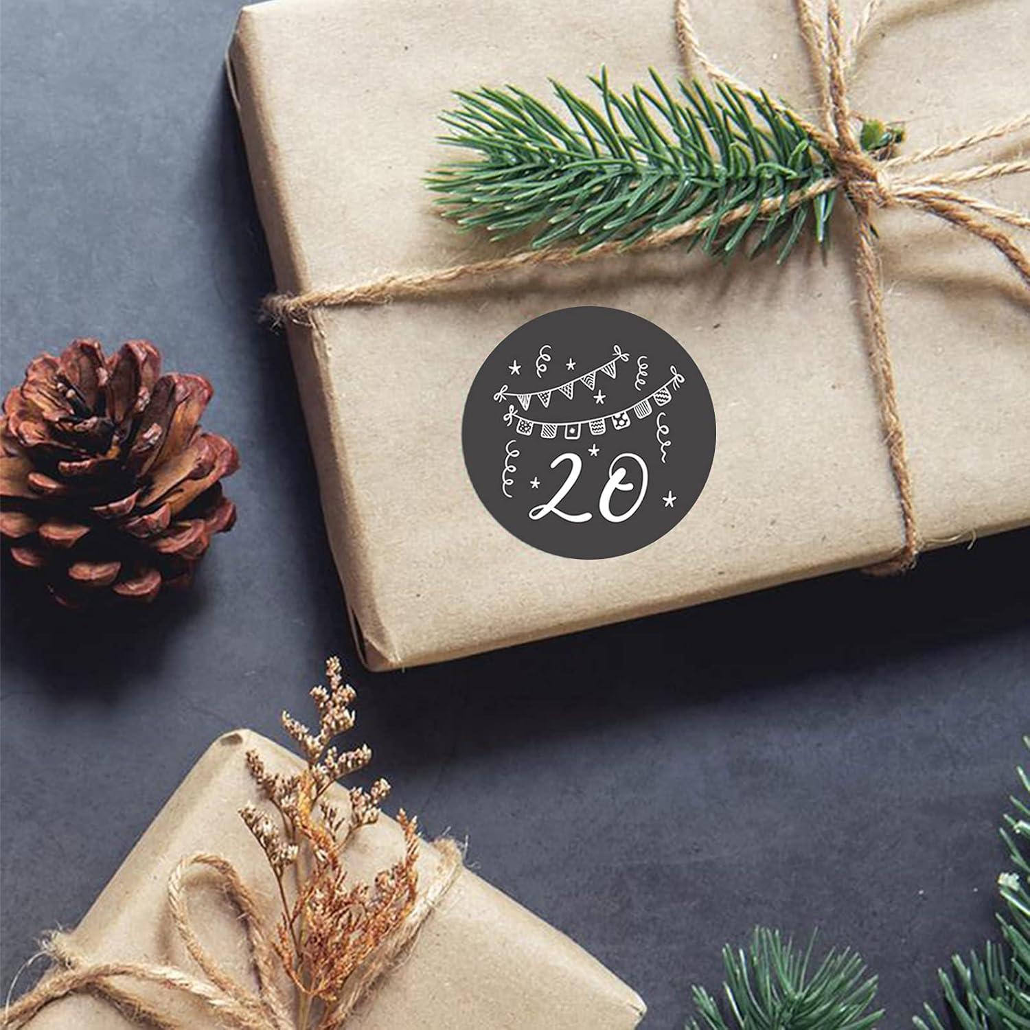 Adventskalender Aufkleber mit Zahlen, 24 Etiketten 4cm