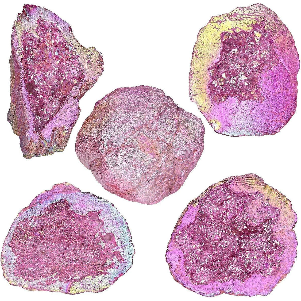 Titan beschichteter Kristall Geode Rohstück, Roter Quarz Cluster 100-200g
