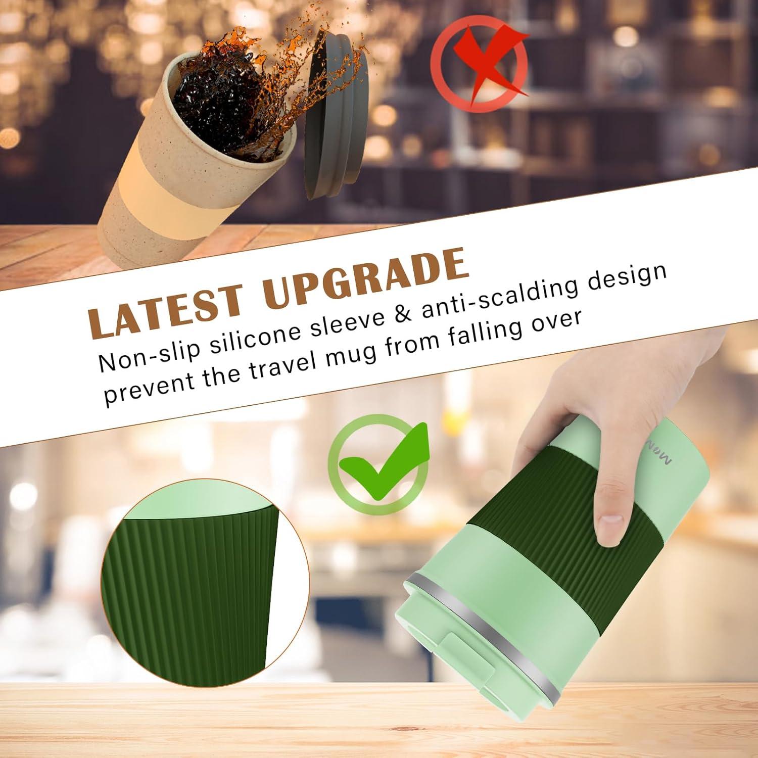 Thermobecher Isolierbecher 380ml Rutschfest Edelstahl Travel Mug Vakuum Kaffeebecher Grün