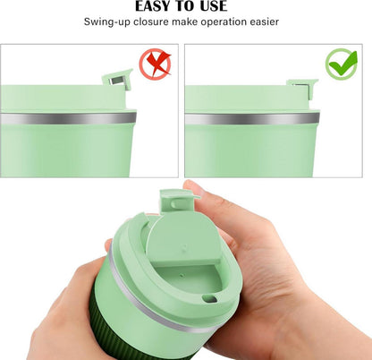 Thermobecher Isolierbecher 380ml Edelstahl Travel Mug Grün mit Deckel