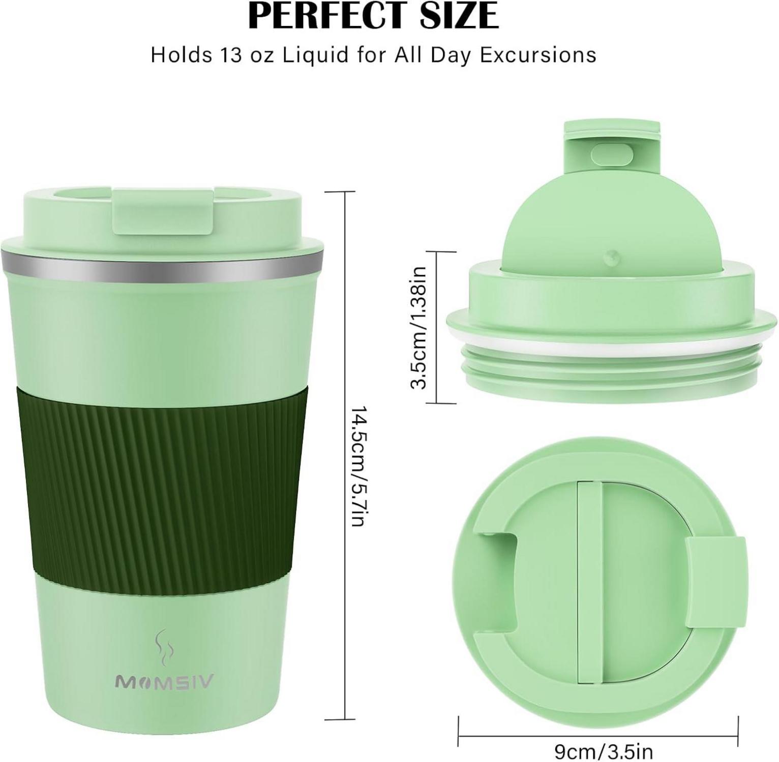 MOMSIV Thermobecher 380ml Edelstahl Isolierbecher Vakuum Grün