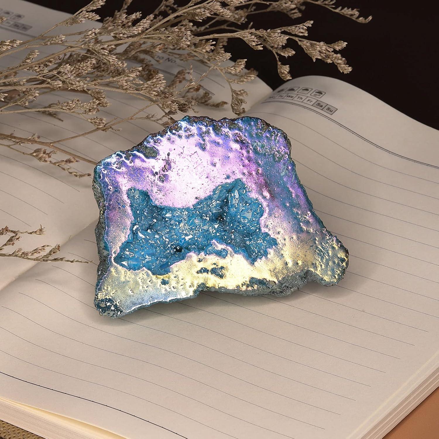Natürlicher Titanium Coated Kristall Geode, Quarz Cluster 100-200g