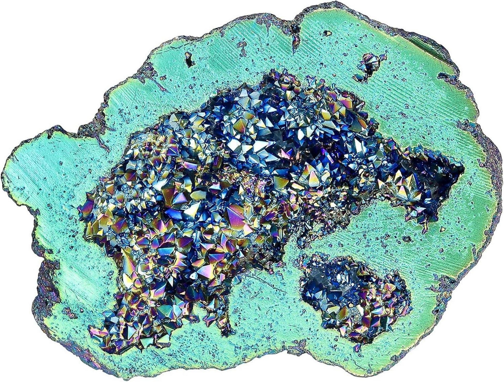 Natürlicher Titanbeschichteter Quarz Geode Cluster Meditation Steine