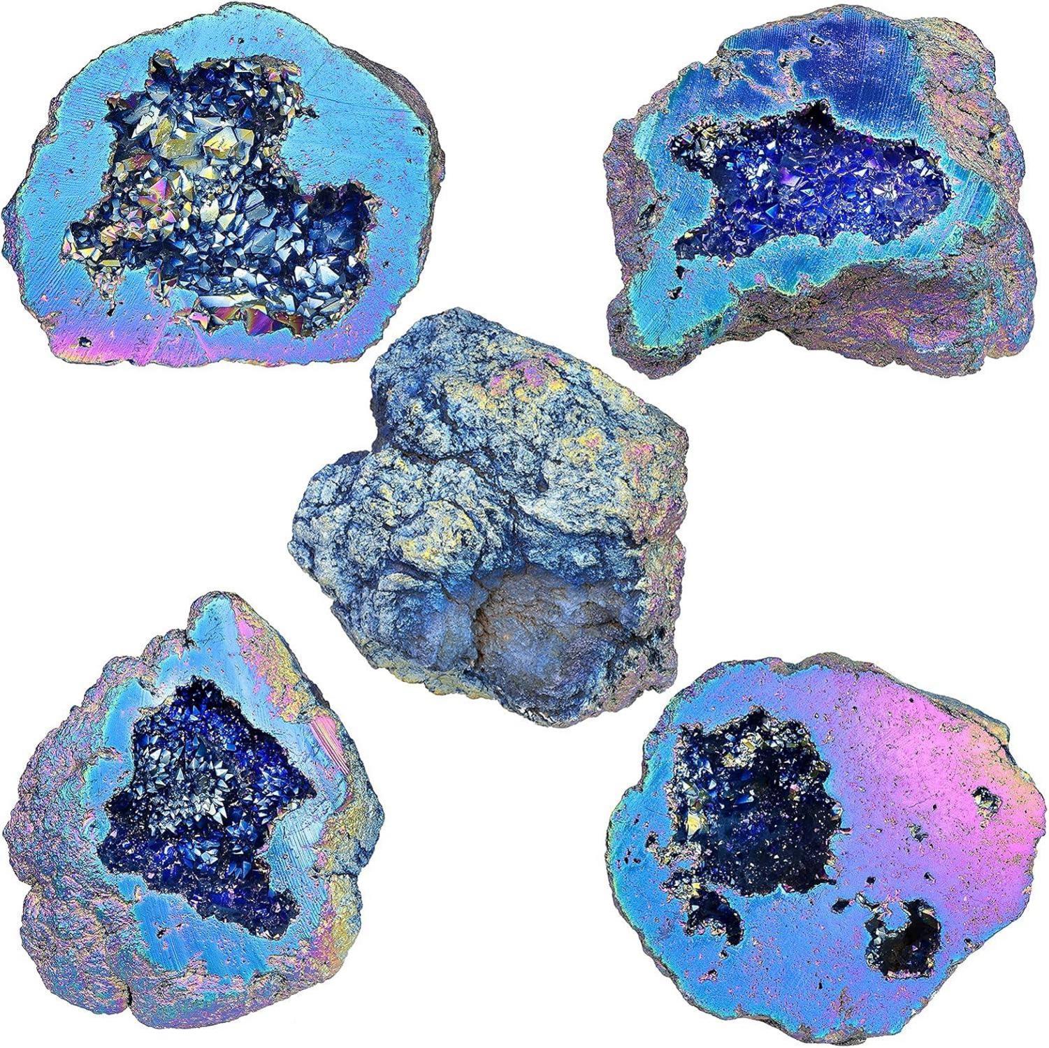 Natürlicher Titanium Coated Kristall Geode Cluster Dekoration 100-200g