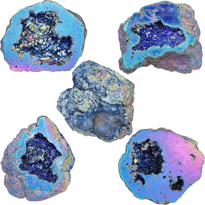 Natürlicher Titanium Coated Kristall Geode Cluster Dekoration 100-200g