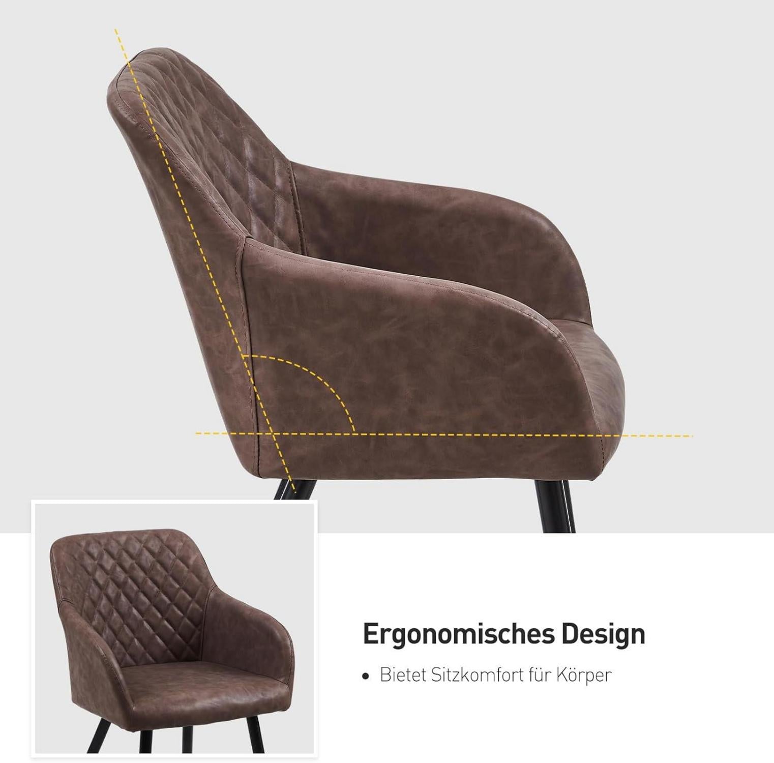 Bequeme Esszimmerstühle 2er Set Kunstleder Armlehne Metallbeine - Braun