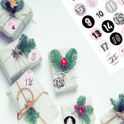 Adventskalender Zahlen Aufkleber Set 1-24 Weihnachten DIY
