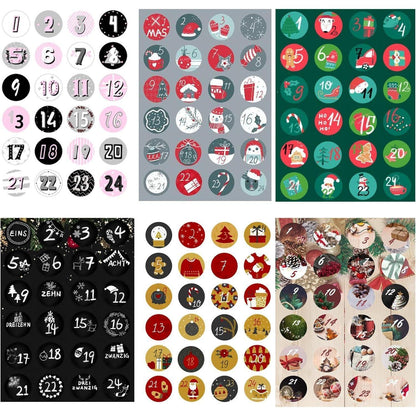 Adventskalender Zahlen Aufkleber Set 1-24 Weihnachten DIY