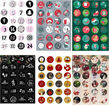 Adventskalender Zahlen Aufkleber Weihnachten Bastelset 6x24 Sticker