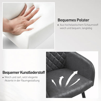 CLIPOP Esszimmerstühle 2er Set Kunstleder Armlehne Metallbeine Graphitgrau