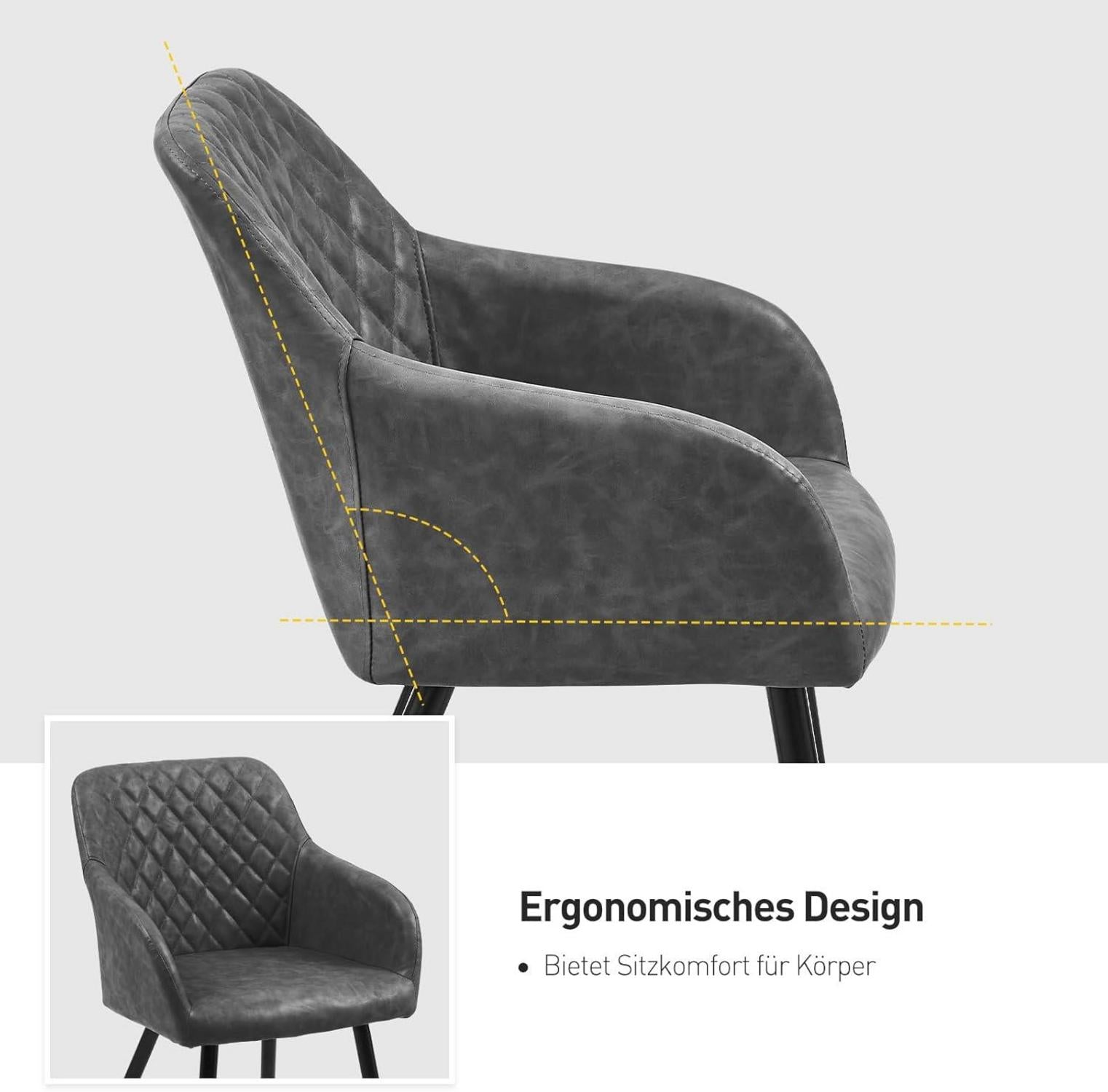 Moderne Esszimmerstühle 2er Set Kunstleder Armlehne Metallbeine Schwarz