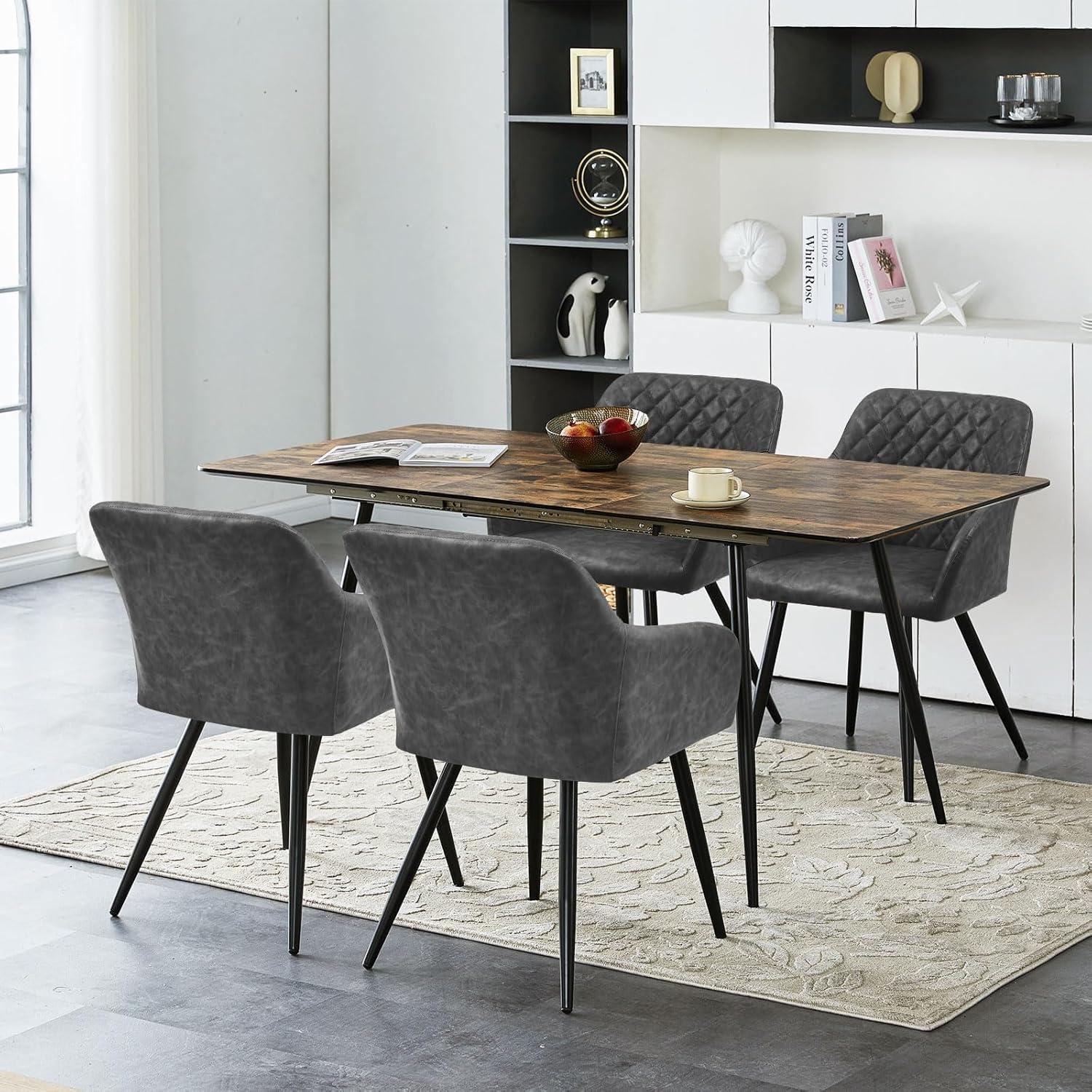CLIPOP Esszimmerstühle 2er Set Kunstleder Armlehne Metallbeine Graphitgrau