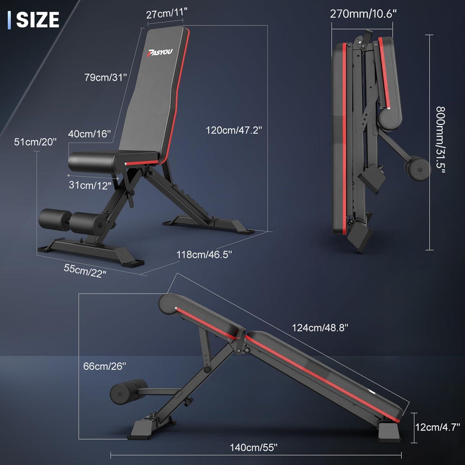 Hantelbank klappbar 9x4x3 verstellbar Bauch Rückentrainer 318kg
