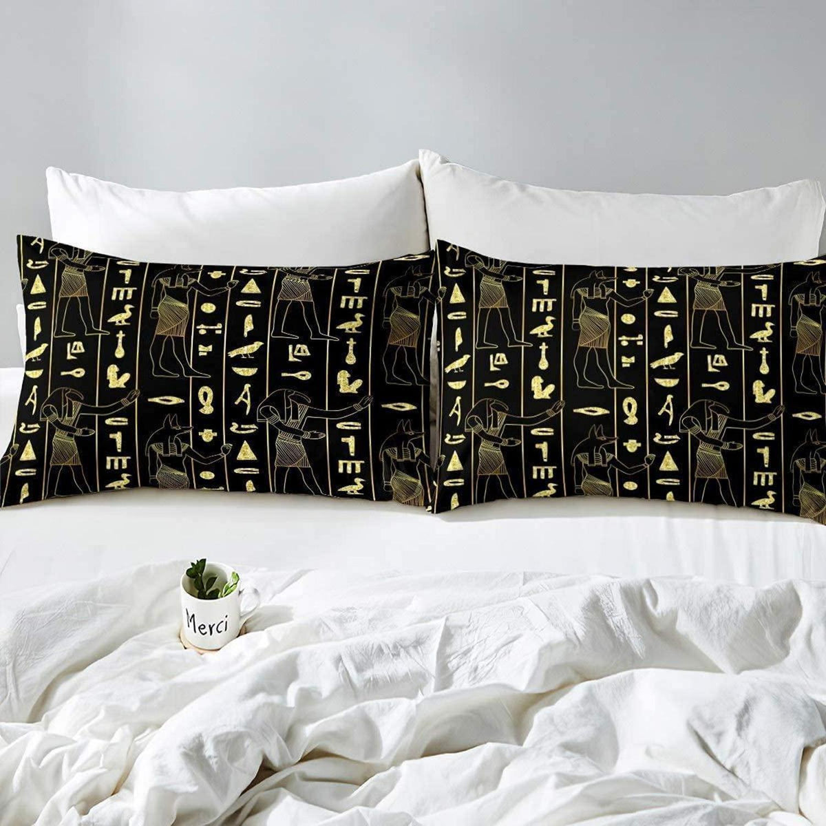 Antikes Ägypten Bettwäsche Set – Pharao Pyramide Boho Design