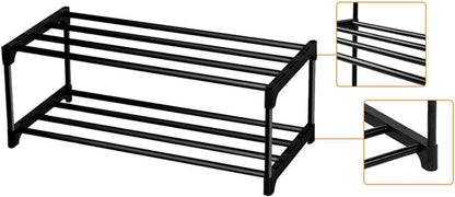 Schwarzes Schuhregal stapelbar Platzsparend Miethaus Balkon