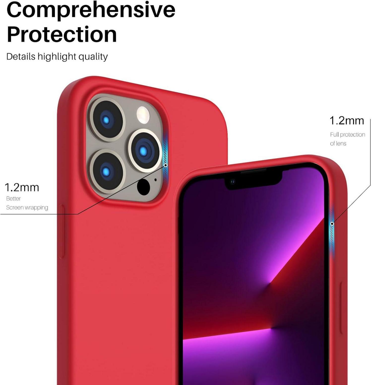 ORNARTO iPhone 13 Pro Silikon Case Ultra Dünn Voller Schutz Flüssig Handyhülle Rot