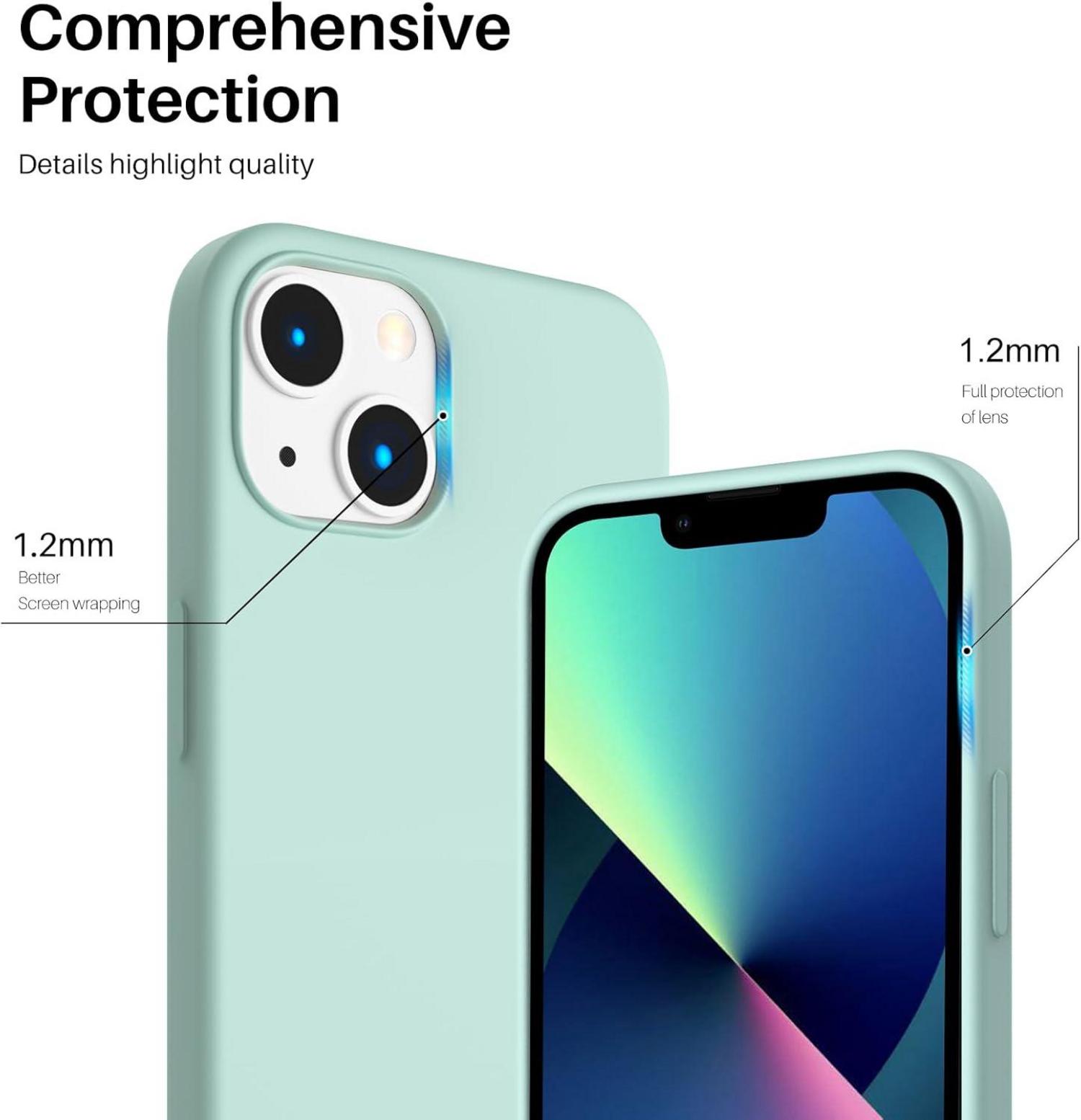 ORNARTO iPhone 13 Silikon Case 6,1 Ultra Dünn Flüssiges Silikon Schutzhülle - MinzGrün