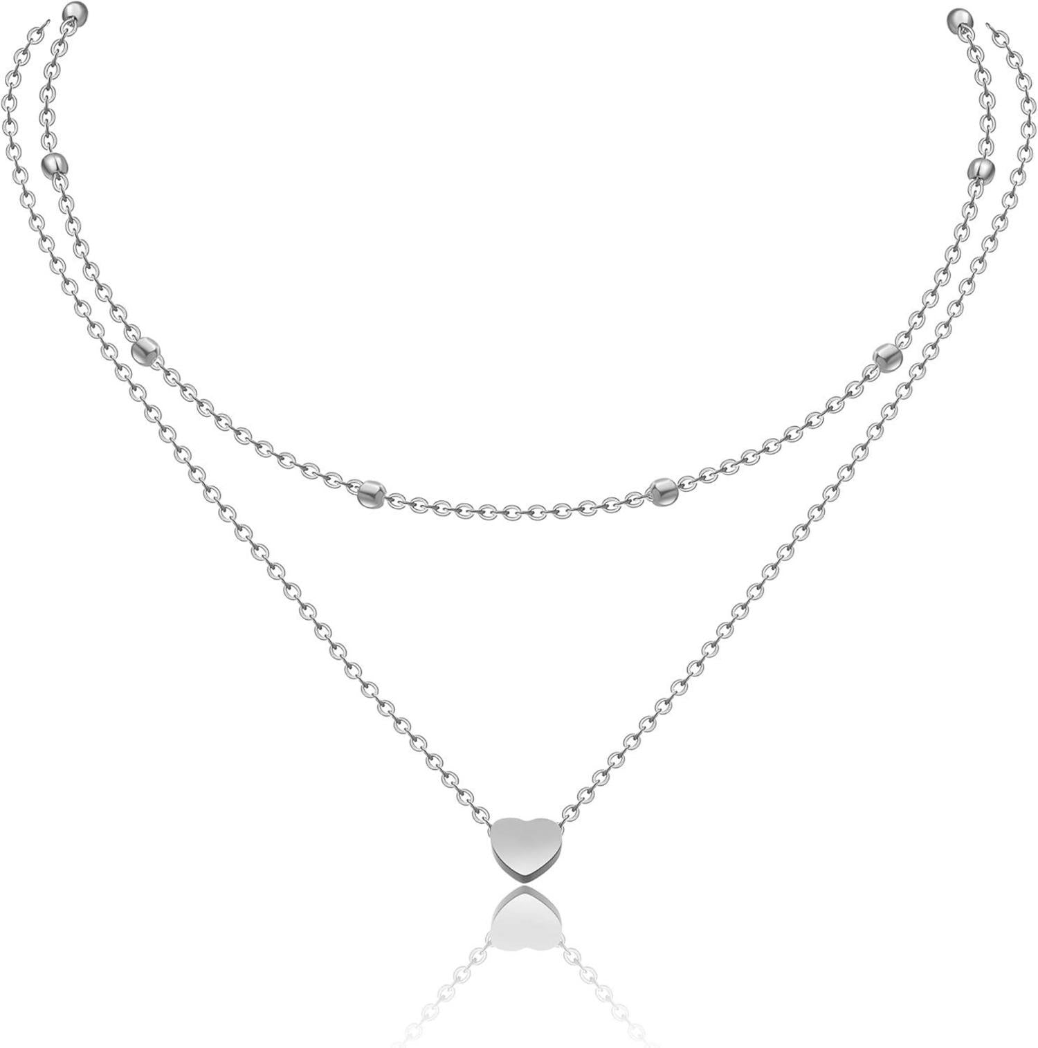 Layered Halskette Herzanhänger Multilayer Kette Edelstahl Silber Gold