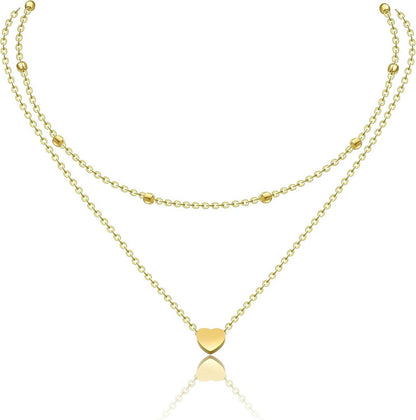 Layered Kette Multilayer Halskette Doppelkette für Frauen Herzanhänger