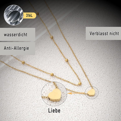 Damen Layered Kette Silber Gold Rosegold Multilayer Halskette Doppelkette Herzkette