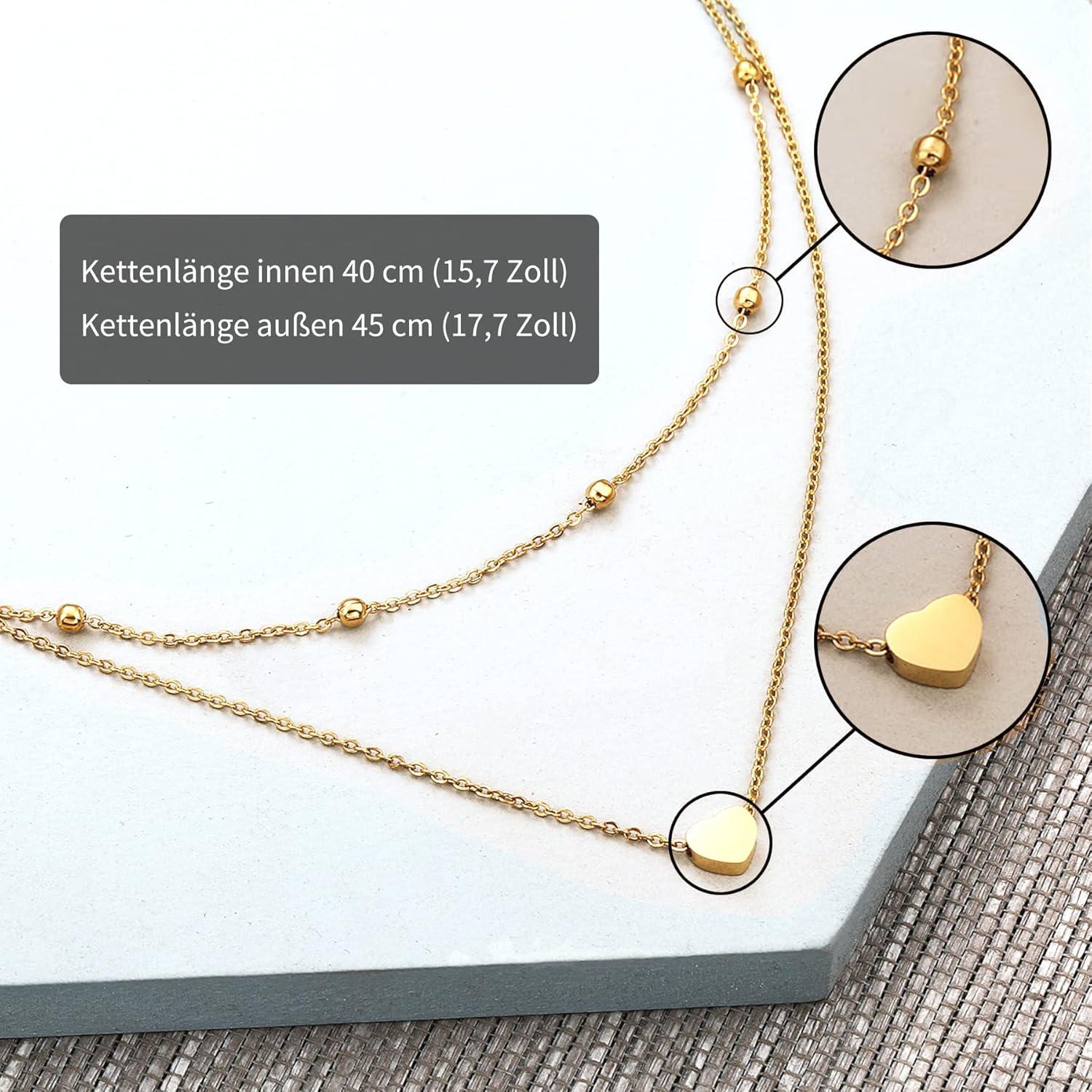 AFSTALR Damen Multilayer Herz Kette Silber Rosegold Gold Doppelkette