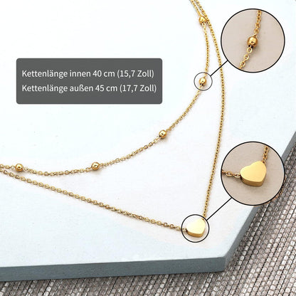 AFSTALR Damen Multilayer Herz Kette Silber Rosegold Gold Doppelkette