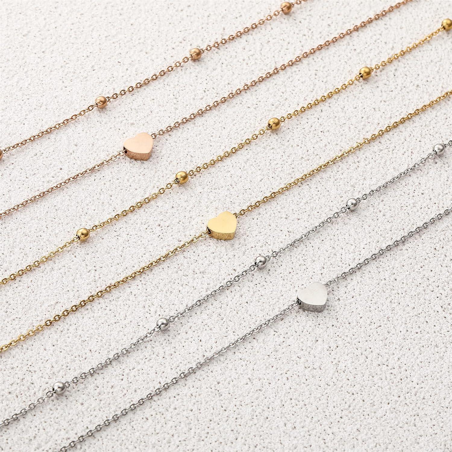 Damen Layered Kette Silber Gold Rosegold Multilayer Halskette mit Herz