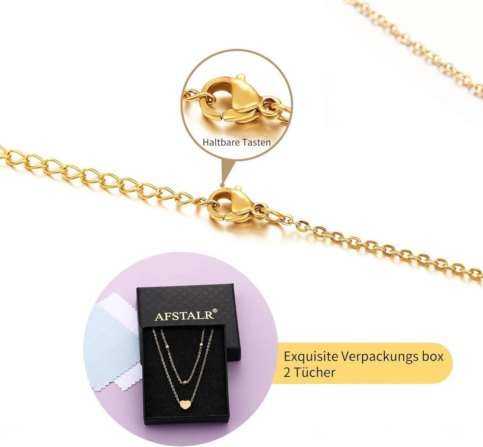 AFSTALR Damen Multilayer Herz Kette Silber Rosegold Gold Doppelkette