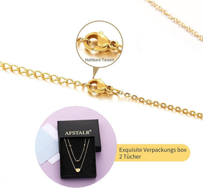 AFSTALR Damen Multilayer Herz Kette Silber Rosegold Gold Doppelkette