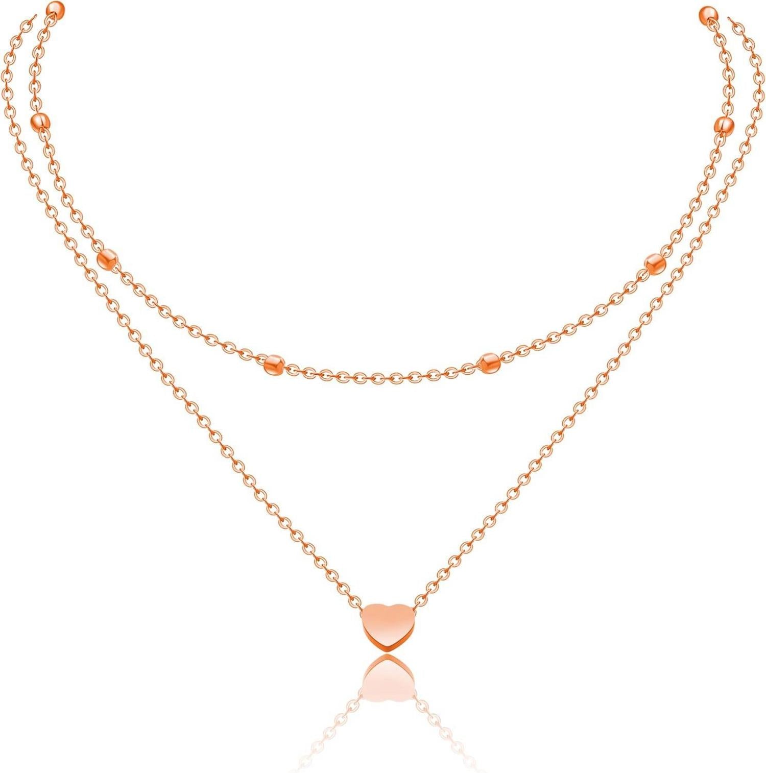 Damen Layered Kette Multilayer Halskette Doppelkette mit Herzanhänger