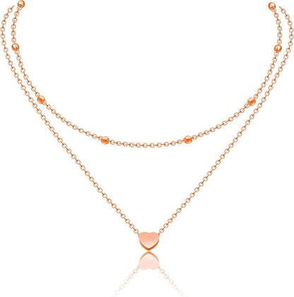 Damen Layered Kette Multilayer Halskette Doppelkette mit Herzanhänger