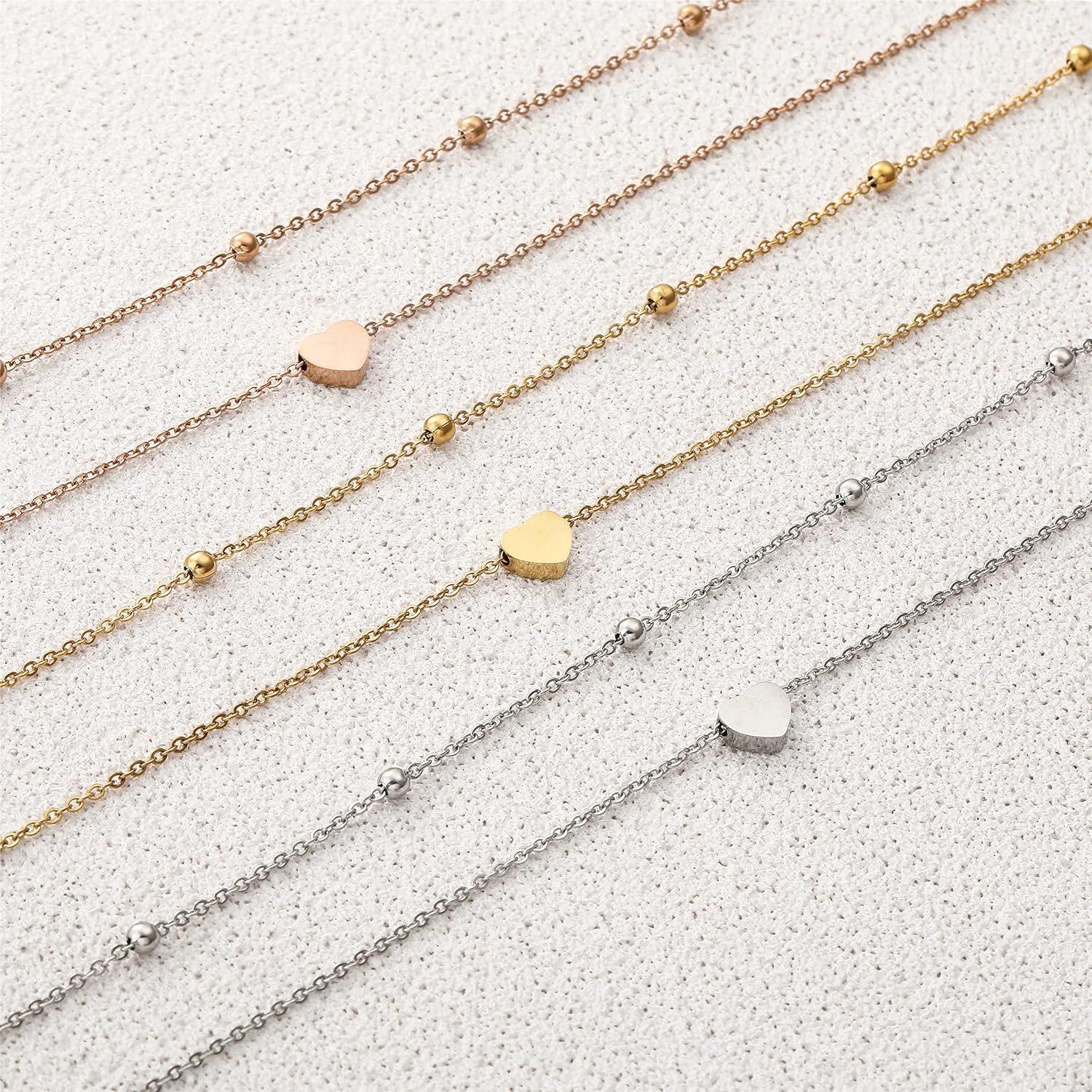 Damen Multilayer Layered Kette Silber Rosegold Gold Herz Halskette