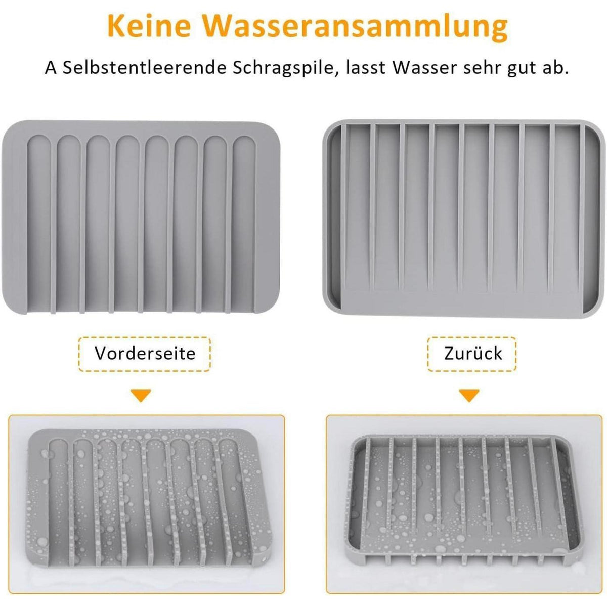 Silikon Seifenschale 2er Set mit Ablauf, Grau