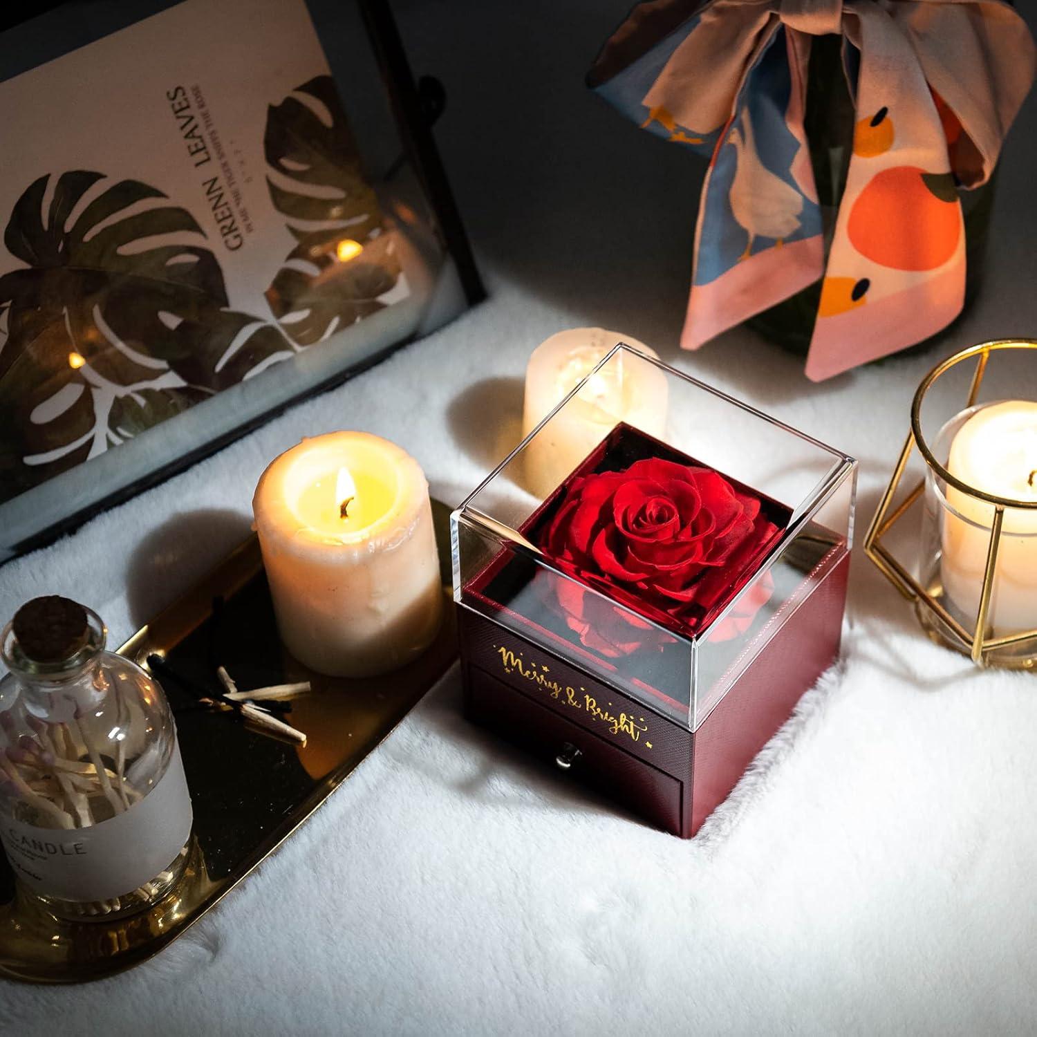 Sunia Konservierte Echte Rose Charm Herz Halskette Valentinstag Muttertag