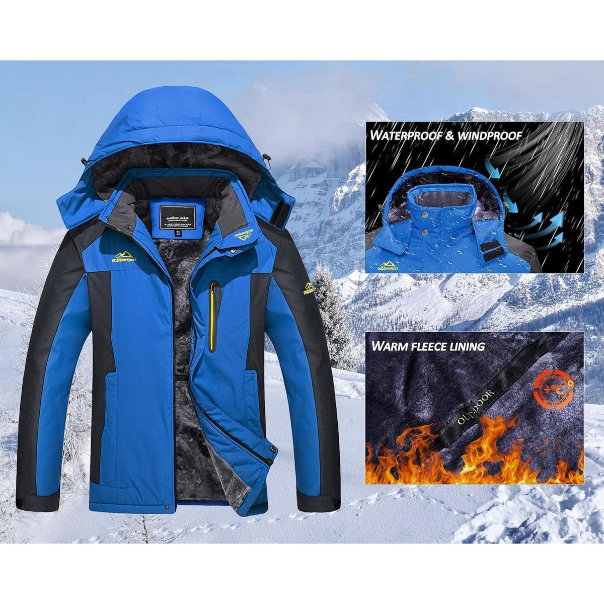 Herren Winterjacke wasserdicht & warm – Königsblau