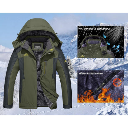 Herren Winterjacke Wasserdicht Warm Gefüttert Skijacke Armeegrün