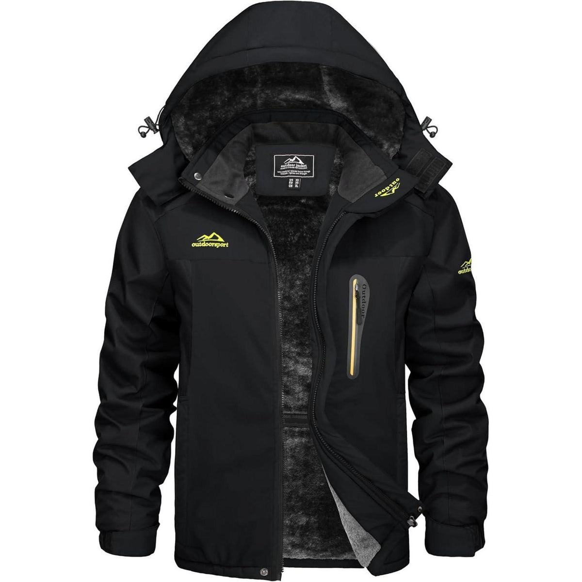 Herren Winterjacke Wasserdicht Warm Gefüttert Skijacke Schwarz