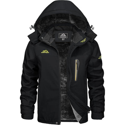 Herren Winterjacke Wasserdicht Warm Gefüttert Skijacke Schwarz