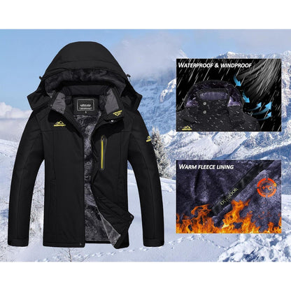 Herren Winterjacke Wasserdicht Warm Gefüttert Skijacke Schwarz