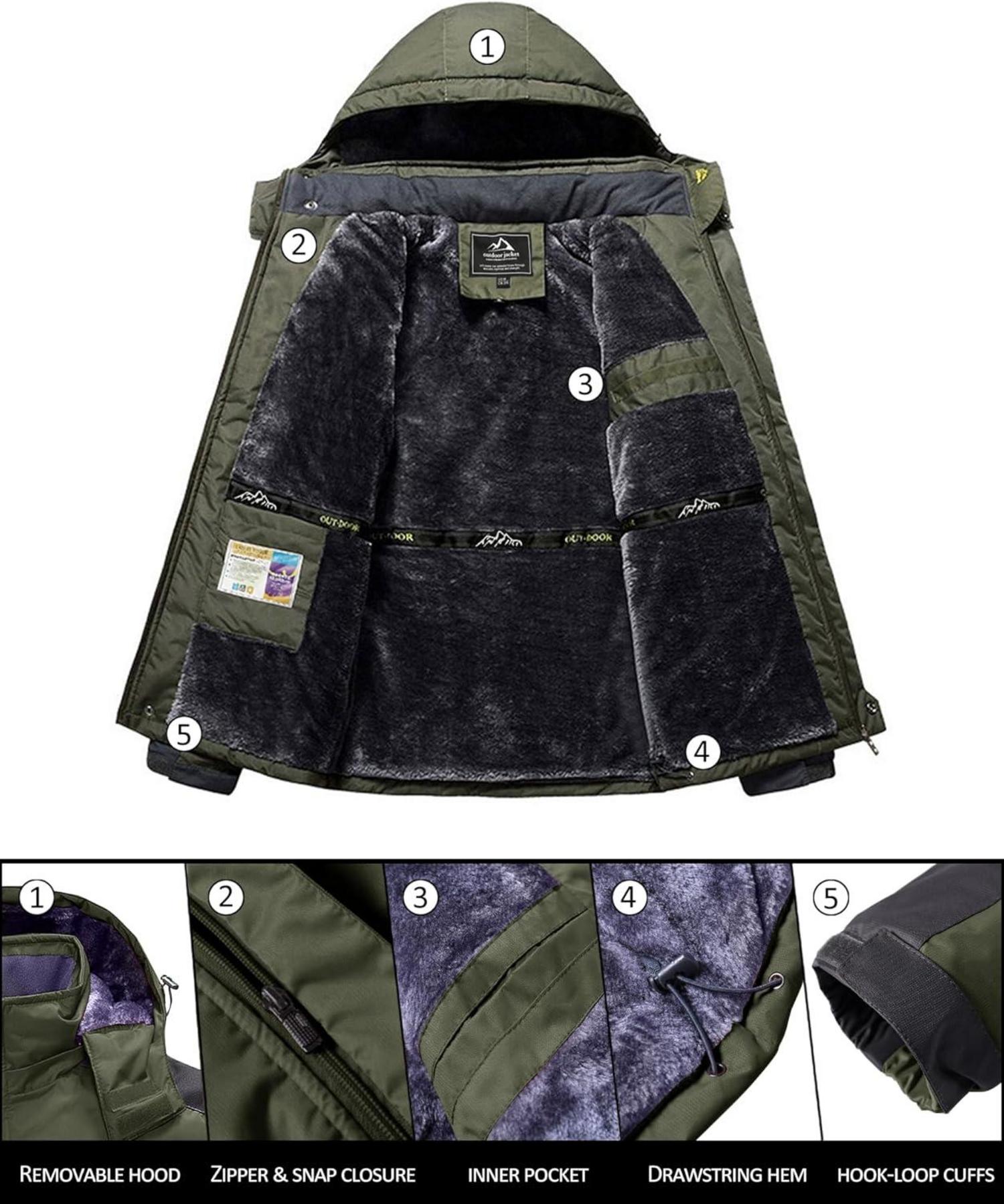 Winterjacke Herren Wasserdicht Gefüttert Skijacke Atmungsaktiv