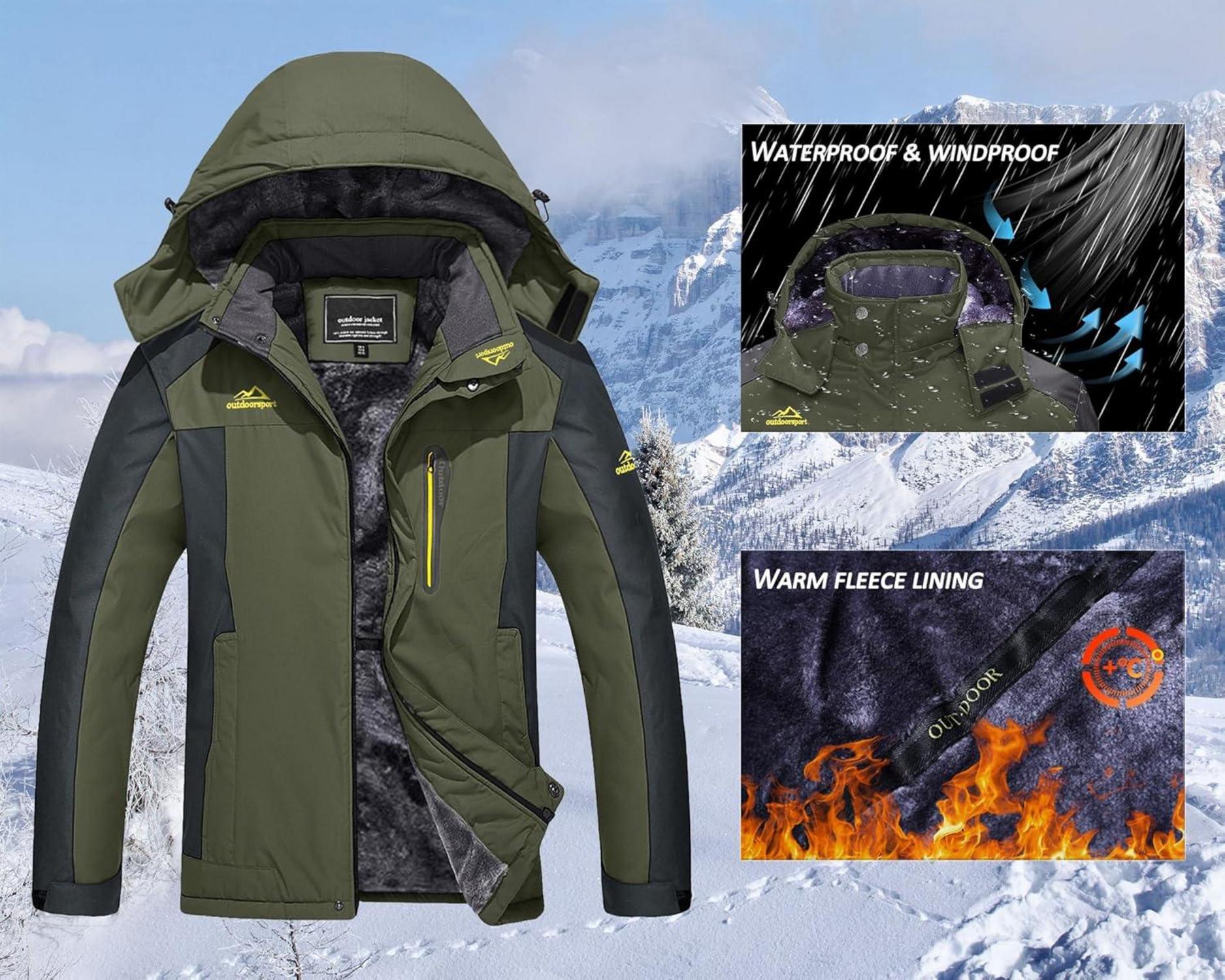 KEFITEVD Herren Winterjacke Wasserdicht Gefüttert S Armeegrün