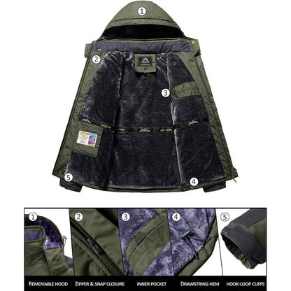 Herren Winterjacke Wasserdicht & Warm – Skijacke Armeegrün