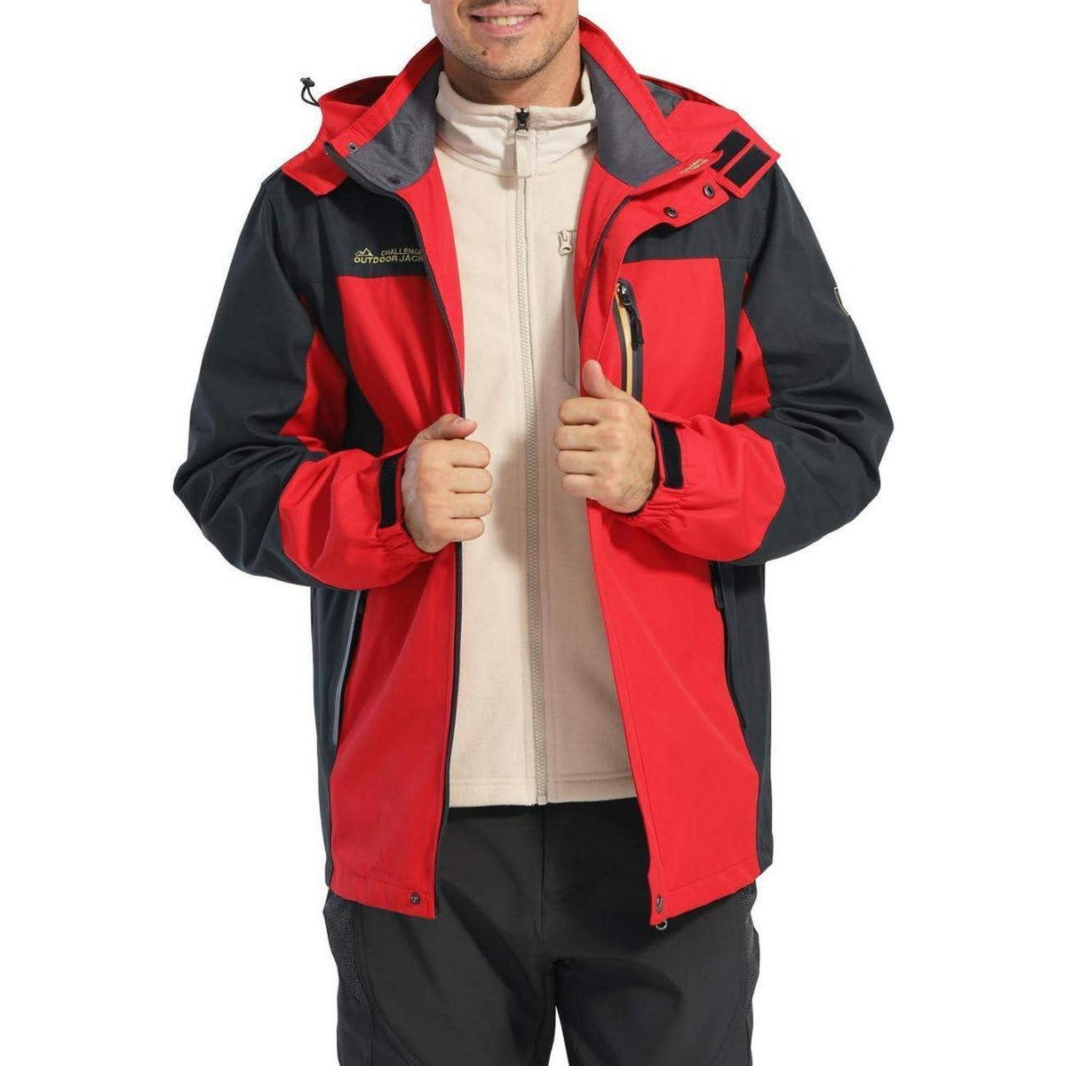 Herren Softshelljacke wasserabweisend abnehmbare Kapuze Denimblau