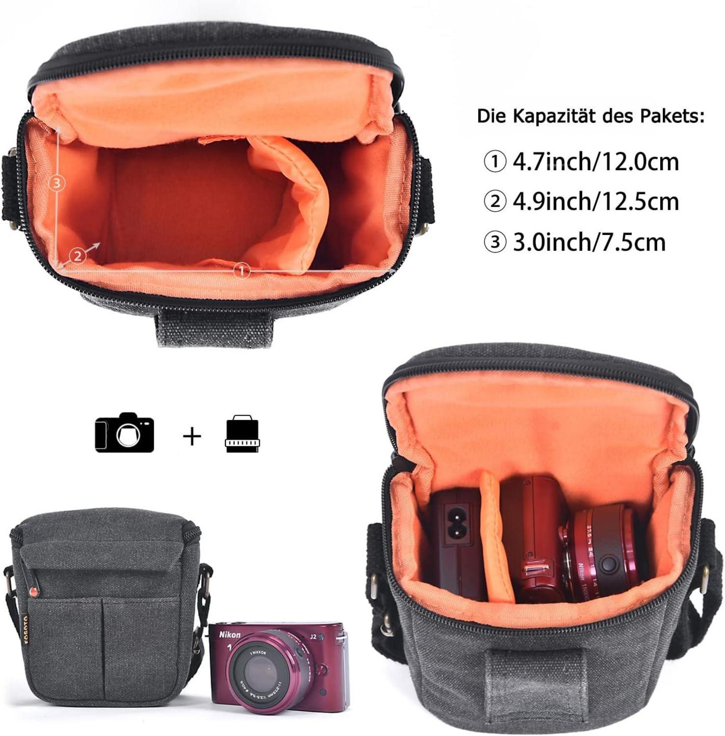 FOSOTO Kameratasche Canvas Sony Fuji Canon Schwarz